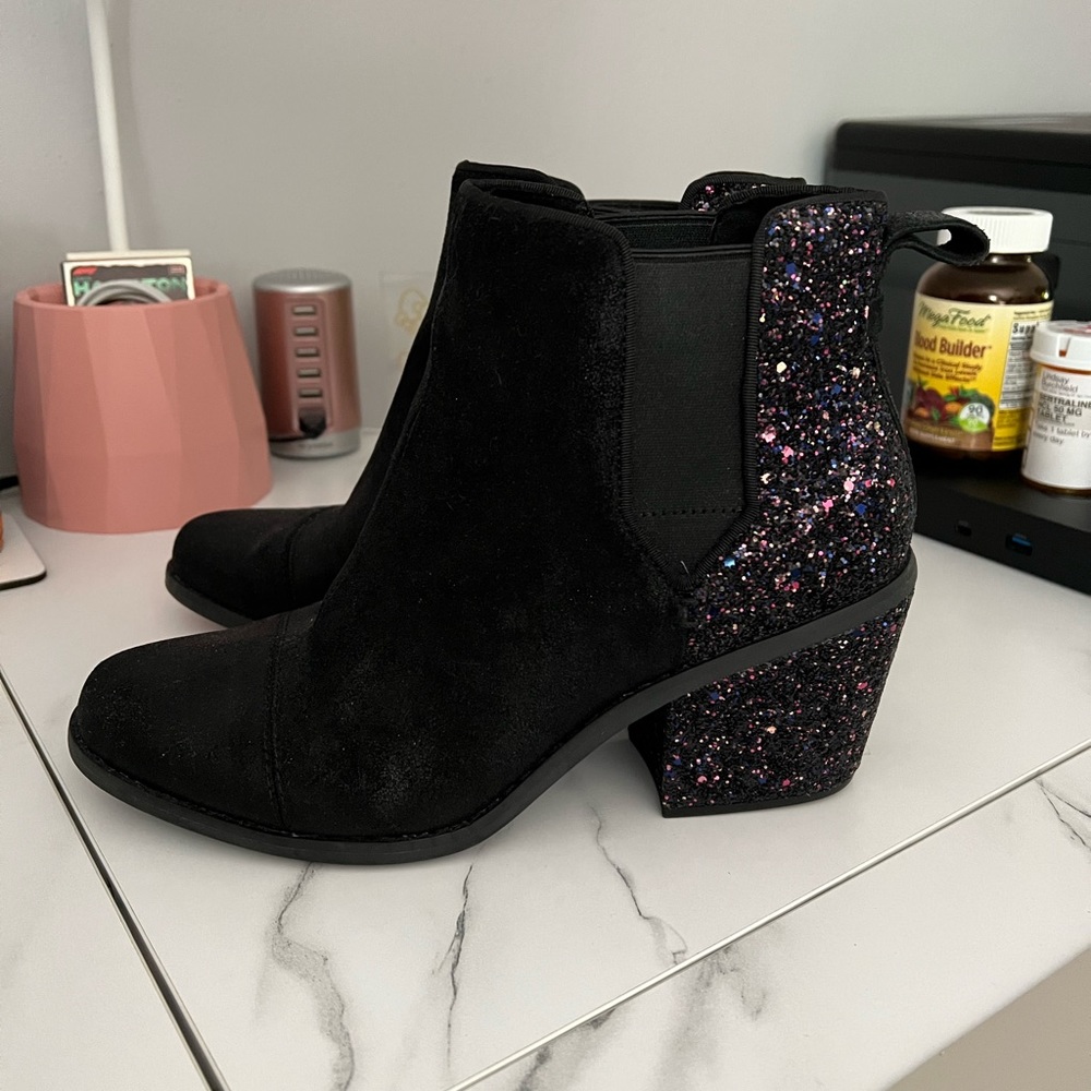 TOMS Everly Boot Black Glitter Size 9